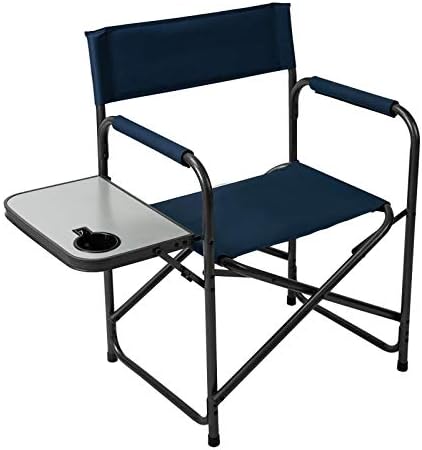 Pacific Pass Directors Camp Chair w/ Built-In Side Table and Cup Holder, Collapsible - Navy
