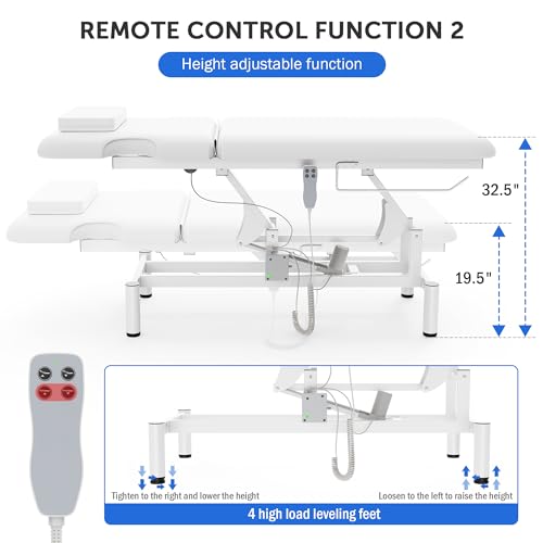 Image of Dolonm 2 Motors Electric Massage Table, Hydraulic Electric Lift Adjustable Backrest and Height Lifting for Treatment, Physical Therapy, Spinal Massage, Facial Spa, Waxing, Tattooing - White