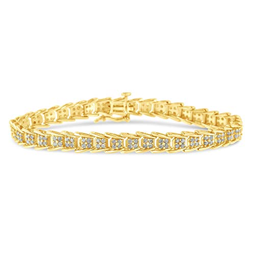 Haus of Brilliance 10K Yellow Gold over .925 Sterling Silver 2.0 Cttw Diamond Fan-Shaped Overlapping Link Tennis Bracelet (I-J Color, I3 Clarity) - 7"