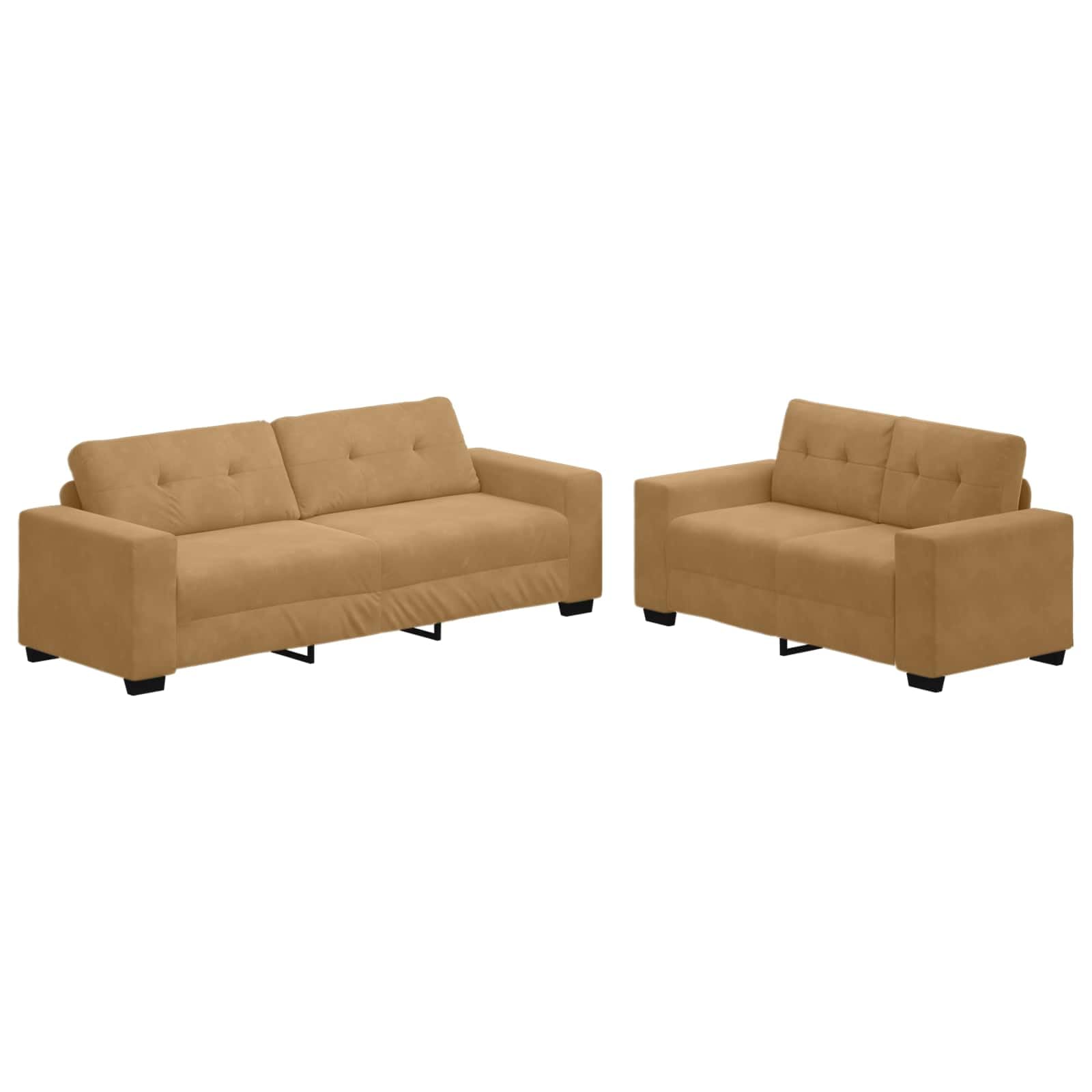 Juego de 2 sofás de terciopelo marrón, juego de 2 y 3 sofás con reposabrazos anchos y acolchado, juego de sofá para salón y oficina, cómodo grupo de asientos de tela de terciopelo suave