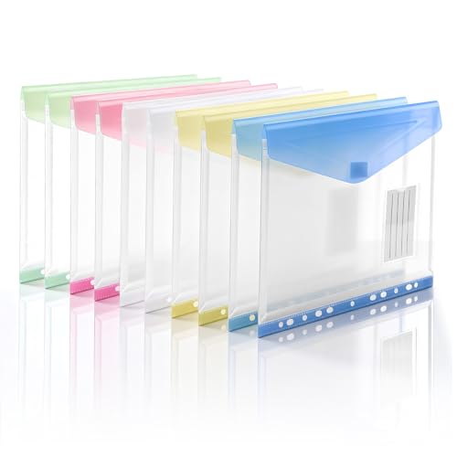 11-Hole Binder Pockets Fits Letter / A4 Size for 2/3/4 Ring Binder 10 Pack Plastic Expanding File Folders with Label & Hook-Loop Closure 200-Sheet Capacity Suitable for Home Office School