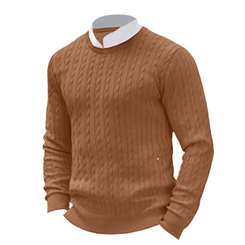 Fxbar Mens V Neck Sweaters Long Sleeve Mens Crewneck Sweater Soft Pullover Sweaters Long Sleeve Knitted Textured Jumper Fall Winter Outwear, Brown-a, Large