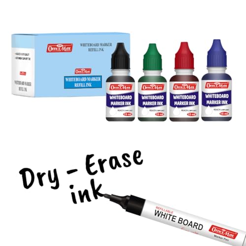 Image of Soni Officemate Whiteboard Marker Ink - 15ml | Pack of 4 (Mix)| Black, Blue, Red & Green |Smooth, Easy Wipe, Long-Lasting Ink | Eco-Friendly & Bright