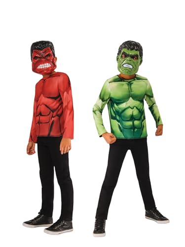 Rubies Camiseta reversible y máscaras oficiales de Marvel Hulk, disfraz de superhéroe para niños, talla 3 4 años, Halloween