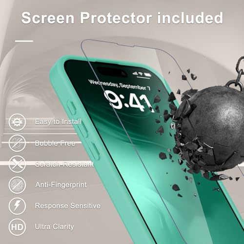 Image of YENAPOON for iPhone 15 Pro Max Case, Matte Magnetic Phone Cover [with 1 Screen Protector] [Support for MagSafe] [Shockproof Military Grade Protection] Translucent Frosted Back, Teal