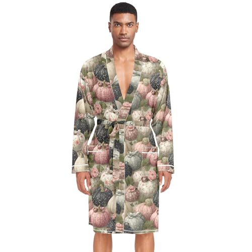 Men’s Robe Art Pumpkin Print, Long Sleeve Bathrobe for Sleep Shower-M