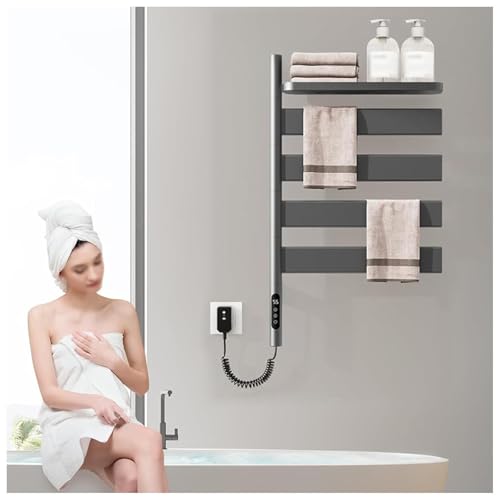 Radiador Toallero Electrico, Radiador Toallero Electrico 135 W con termostato Inteligente, rotación de 180°, Temporizador, Secador De Toallas Baño Bajo Consumo,Gray