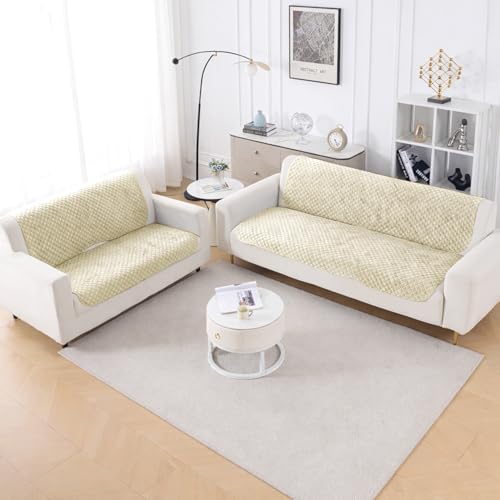 Image of HOKIPO Quilted Sofa Cover 3 Seater and 2 Seater Set - 5 Seater Sofa Cover (3+2) for Seat & Back | 'Quilt Classic' Beige (IN-927 * 2+926 * 2-Beige)