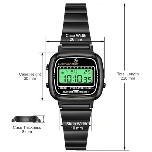 Image of Shocknshop Digital Square Small Dial LED Ladies Stainless Steel Strap Watch for Women and Girls -WCH385