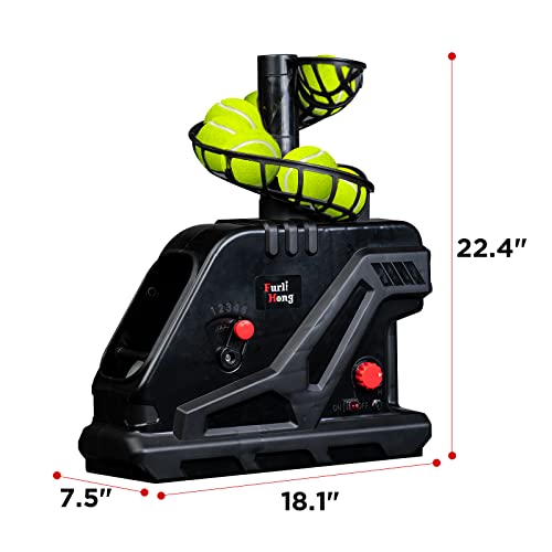 Furlihong 3809BH Tennis Ball Machine, Max 30 MPH, Adjustable Launching Angle and Interval, Stepless Speed Switch, Powered by Battery or AC Adapter, Stacker Extendable, for Tennis Training