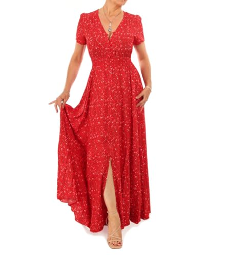 Robe longue boutonnée imprimé petites fleurs style bohème