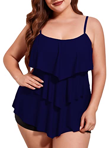 Amzcrzy Maillot De Bain Deux Pièces Fluide Pour Femmes Tankini Grande Taille Couleur Unie Contr Le Du Ventre Hauts Sans Bretelles Avec Short Gar On S