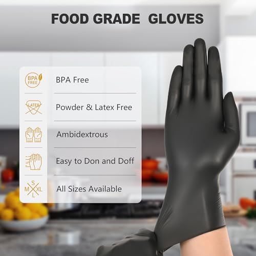 Image of Black Vinyl Gloves, Food Grade Gloves Disposable Latex Free & Powder Free, Guantes for Cleaning Cooking Food Prep