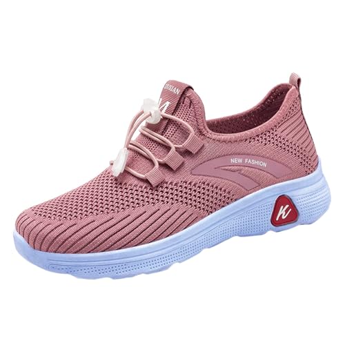 Zapatillas de deporte extra anchas para mujer, cómodas, transpirables, de malla, sin cordones, ligeras, informales, para caminar, atléticas, suela gruesa, tenis de espuma viscoelástica, Pink, 38.5 EU