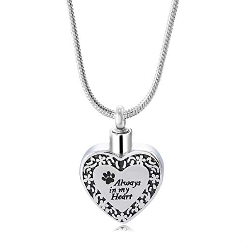 GIONO Cremation Jewelry Personalized Always in My Heart Ash urn Necklace Pet Paw Keepsake Memorial Pendant