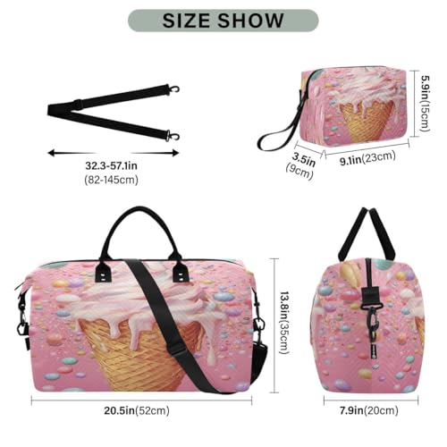 Lovely Stylish Ice Cream Travel Duffle Bag Gym Bag Weekender Bags with Toiletry Bag Travel Trip Tote Bag3