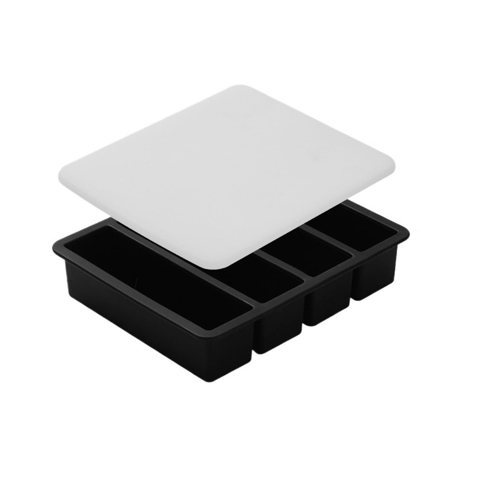 Stampo for vassoio di ghiaccio in silicone a 4 griglie grandi dimensioni con coperchio adatto for zuppa brodo, salsa, contenitore for alimenti, congelamento, facile da sformare(Black (with cover))
