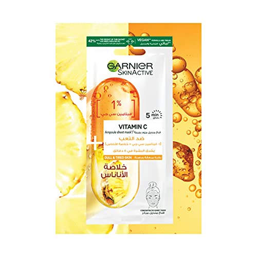 Garnier Skinactive Tissue Mask Ampoule, 1% Vitamin Cg X Pineapple, 15 gm - Image 3