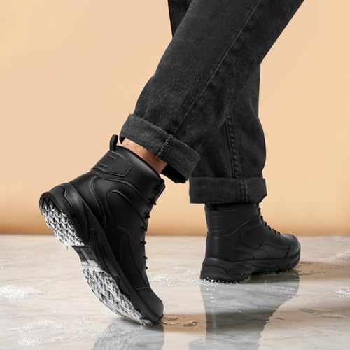 Image of Non Slip Work Boots for Men Slip Resistant Shoes for Chef Kitchen Restaurant Food Service Working Waterproof Ankle Boot Cotton-Padded Outdoor Walking Sneakers