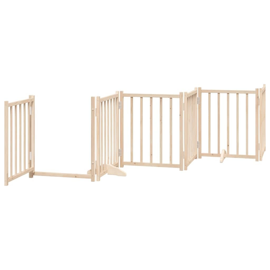 15 Pezzi Barriera Cani con Porta Cani Recinzione Pieghevole in Legno di Pioppo Griglia di Protezione per Cani 750 cm Lunghezza Totale Autoportante per Soggiorno e Cucina