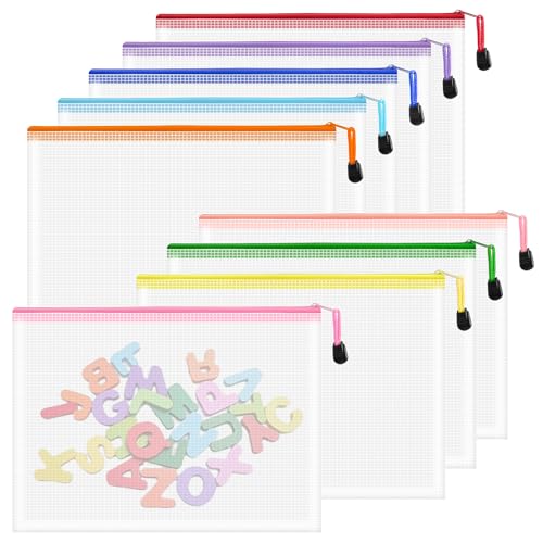 Image of 9pcs Mesh Zipper Pouch Bags, B5 Zipper Pouch, Mesh Bags with Zipper, Plastic Zipper Pouches, 9 Colors Zipper Pouches for Organizing, Board Game Storage, Travel, School Office Organize