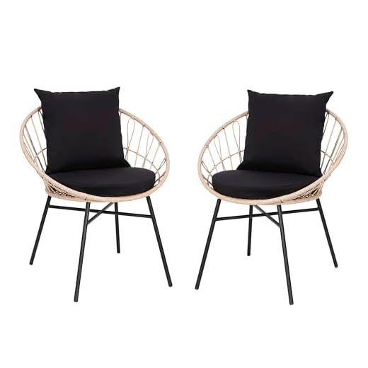Flash Furniture Devon Set of 2 Indoor/Outdoor Modern Papasan Style Rope Patio Chairs, PE Rattan with Cushions, Set of 1, Tan/Black