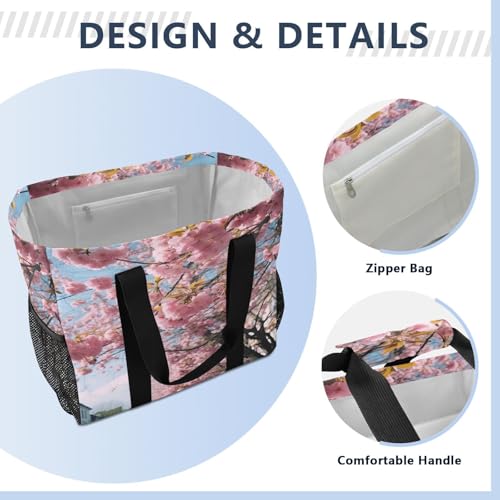 Nander Beautiful Cherry Blossoms Foldable Tote Bag Waterproof Sandproof Women Beach Bag Handbag Gym Bag Travel Shopping Bag3