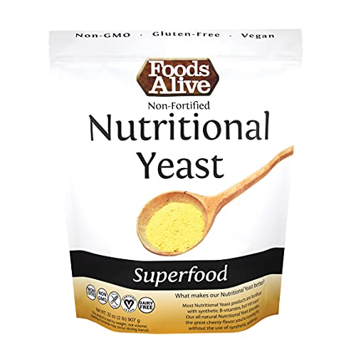 Foods Alive Nutritional Yeast Flakes Bulk 2-lbs | Non-Fortified, Plant Based Protein, Vegan Cheese Powder Substitute, Versatile Seasoning for Range of Dishes 32-ounces