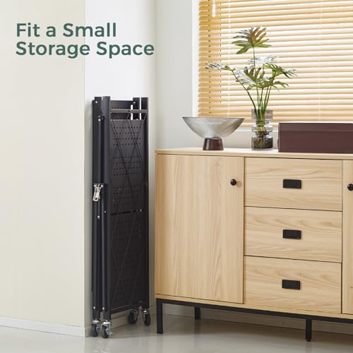 Image of DEANIC 3 Tier Foldable Storage Shelves with Wheels, Kitchen Appliance Stand, Freestanding Metal Wire Shelf Rack, No Assembly Organizer Rolling Cart for Garage, Basement, Pantry(Black Pack of 2)