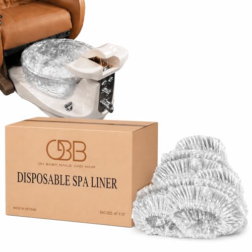 Oh Baby Nails Disposable Pedicure Spa Liners, Clear Foot Bath Liners for Pedicure Tub, Durable PE Plastic Covers, 48 x 48 Inch, 9.5 Micron, 100 Count