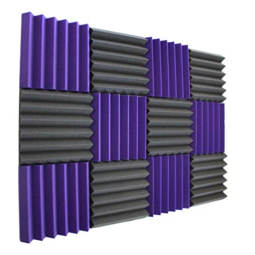 12 Pk 2x12x12 Purple/Char Soundproofing Foam Wedge Acoustic Wall Panels Tiles Studio Foam