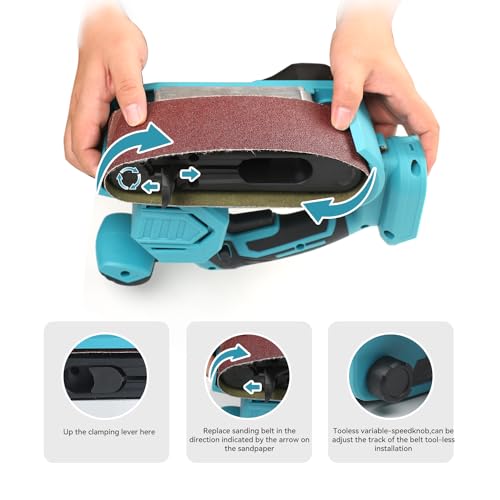 Cordless Belt Sander,18 Inch for Makita Battery 18V, Brushless Electric Power Belt Sander with 6 Variable-speed,Portable Handheld Belt Sander Professional Polishing Tool for Rust Removal,Woodworking thumbnail 4