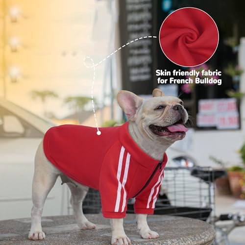 PUMYPOREITY Bulldog Apparel Perfect for French & English Bulldogs, Bully Breeds, Breathable Dog Hoodie with Striped Sleeves, Zipper Front for Easy Wear, Red, XL - Image 4