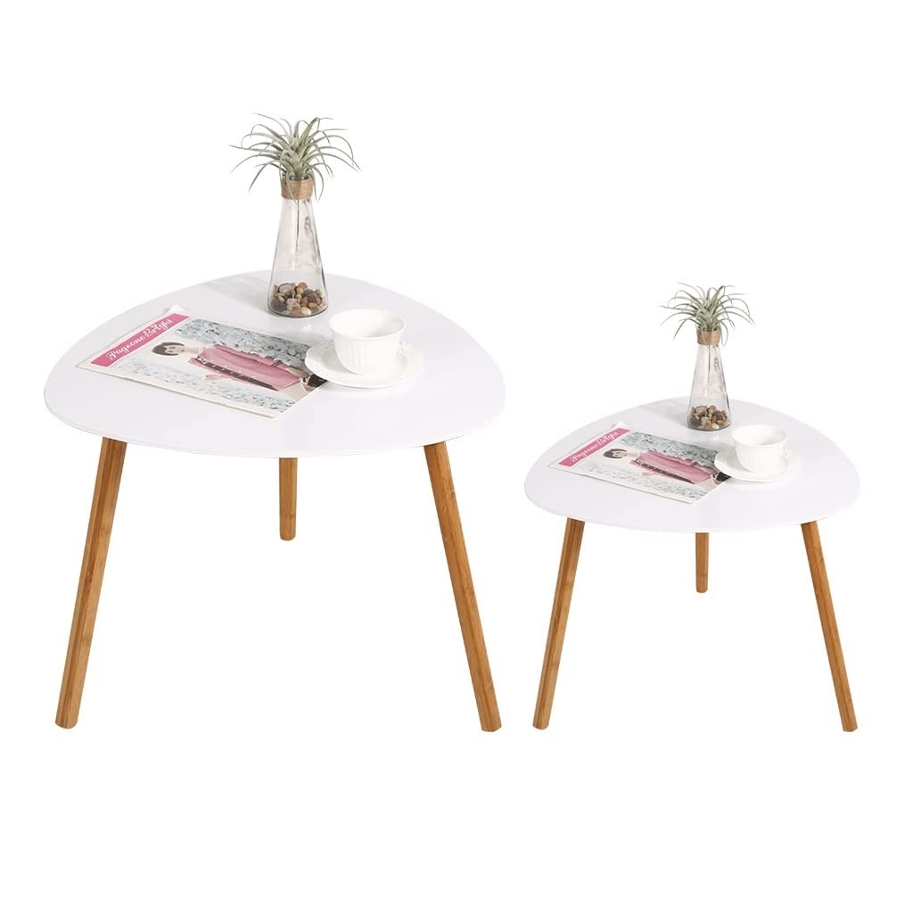Table basse de salon gigogne blanche laquée de 40 cm et 55 cm au design épuré