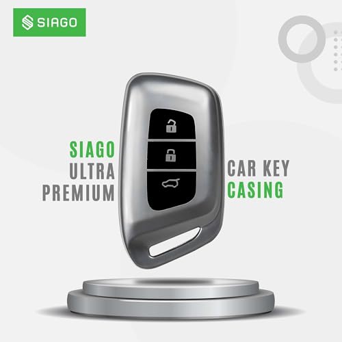 Image of SIAGO TPU Key Cover and Round Key Chain Compatible with MG Hector | Windsor EV 3 Button Flip Key (Grey)
