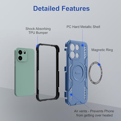 Image of Zapcase Back Case Cover for OnePlus Nord CE 6 | Magnetic Case with Built-in Metal Ring | Supports MagSafe Charger, Wallet & Car Mount | Shockproof Hybrid PC + TPU | Blue