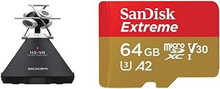 Zoom H3-VR A- A-B Box & SanDisk 64GB Extreme microSDXC UHS-I Memory Card with Adapter - C10, U3, V30, 4K, A2, Micro SD - SDSQXA2-064G-GN6MA