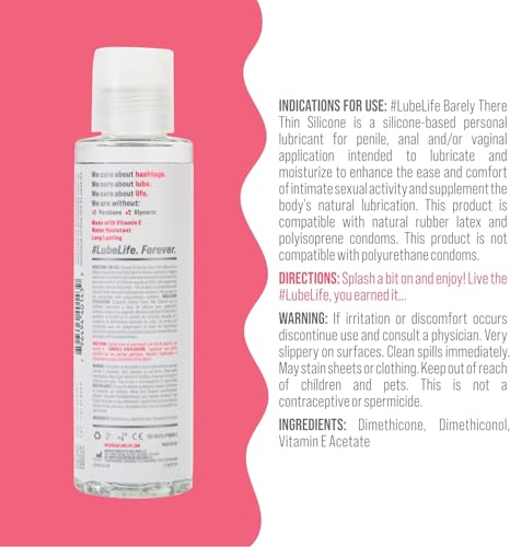 Image of LUBELIFE Barely There Thin Silicone Lube, Personal Lubricant, 4 fl oz | Water Resistant, Personal Lube for Men Women Couples, Ultra-Thin, Shower Safe, Silky Glide