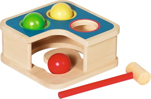 goki 58864 - Hammerbank und Kugelbahn aus Holz, Motorikspielzeug für Kinder, Holzspielzeug mit 3 Kugeln und Hammer, Pädagogisches Lernspiel zur Förderung der Feinmotorik, 4-er Set, ab 1 Jahr