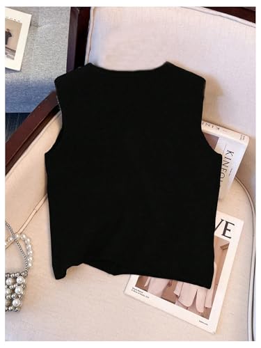 Image of RoseSeek Women's Button Down Sweater Vest Sleeveless Crewneck Knit Outerwear Old Money Knitwear