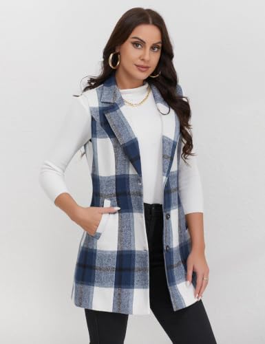 Image of IDEALSANXUN Plaid Vest for Women Fall Winter Sleeveless Blazer Jackets