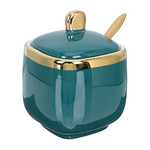 GRIRIW 1 Set Spice Jar Multi-function Jar Sugar Jar Seasoning Jar Brown Sugar Bowl Sugar Holder Salt Condiment Porcelain Sugar Bowl Sugar Pot Sugar Container with Spoon Green Ceramics