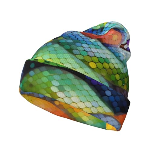 Gorro de punto estampado de escamas de pez arcoíris, cálido y cómodo, resistente al viento y transpirable para estaciones frías