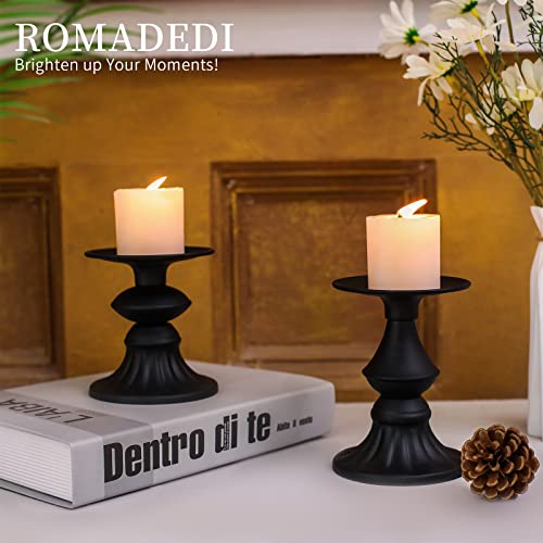 Romadedi Candle Holders For Pillar Candles - Matte Black Candle Stands, Vintage Candlestick Holder For Dining Coffee Table Living Room Halloween Thanksgiving Decorations Home Decor, Set Of 2 #TOP1