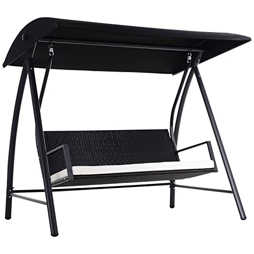 Outsunny 3 Seater Rattan Swing Chair with Adjustable Canopy, Extra Large Seater with Cushion,...