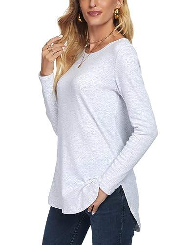 Image of Herou Women's Casual Long /Short Sleeve T Shirt Crewneck with Side Split Fall Pullover Loose Tunic Sweater Tops