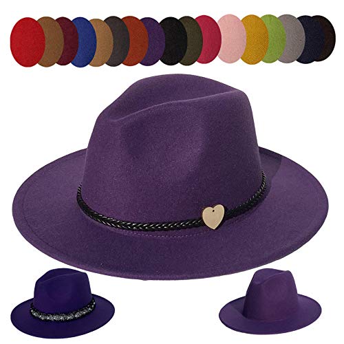 Image of JK Home Wide Brim Fedora Hat - Felt Panama Cap - 2pcs Adjustable Bands - Vintage Style Cosplay Purple