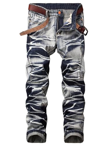 Men's Stretch Skinny Jeans Slim Fit Urban Biker Denim Pants Distressed Washed Motorcycle