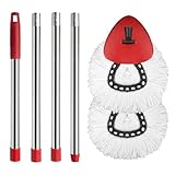 Hibaby 2 Spin Mop Head Replacement, 1 Base, 1 Mop Handle (30-58in) Combo Mops Set Compatible with OCedar EasyWring RinseClean Microfiber Mops (White (1-Tank System))