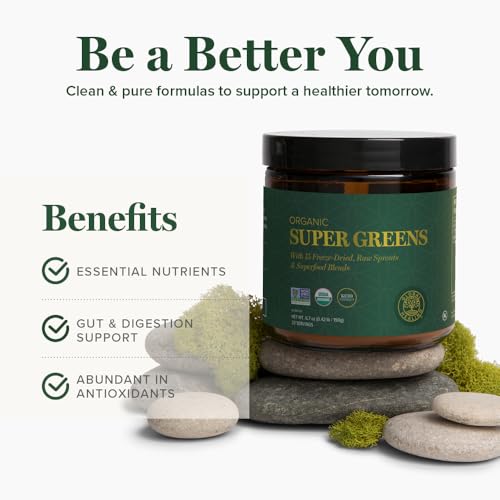 Image of Global Healing Organic Super Greens Powder Blend - Greens Superfood Powder with 15 Raw Whole Sprouts - Delicious Green Juice Smoothie Mix for Daily Nutrition - Non-GMO, Gluten-Free Greens Supplements